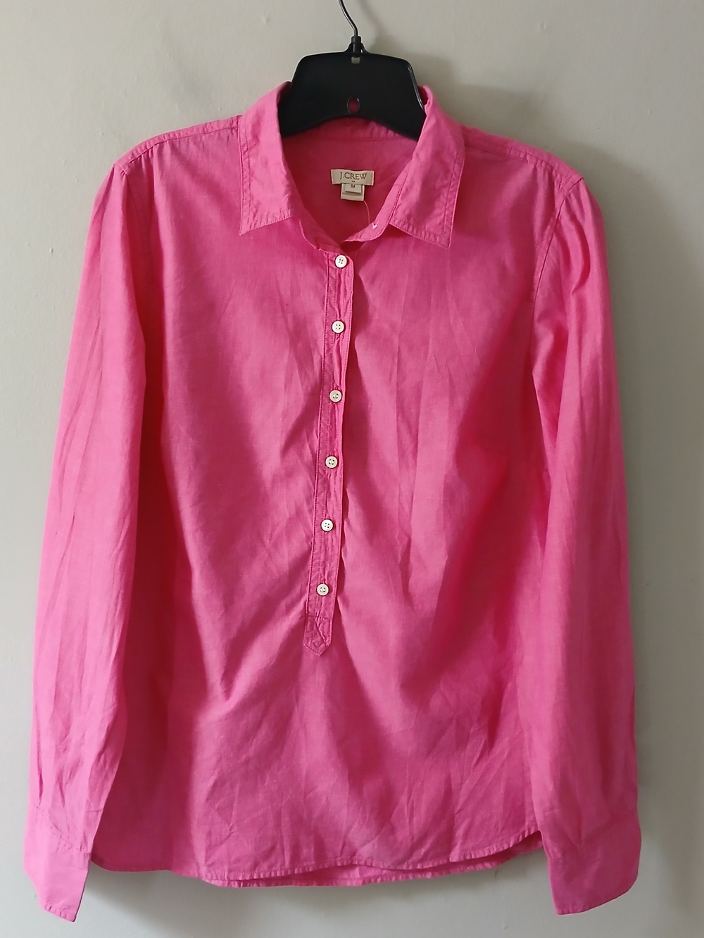 J. CREW Women's Size Medium Popover Poplin Vibrant Pink Button Down Shirt NWT!!!